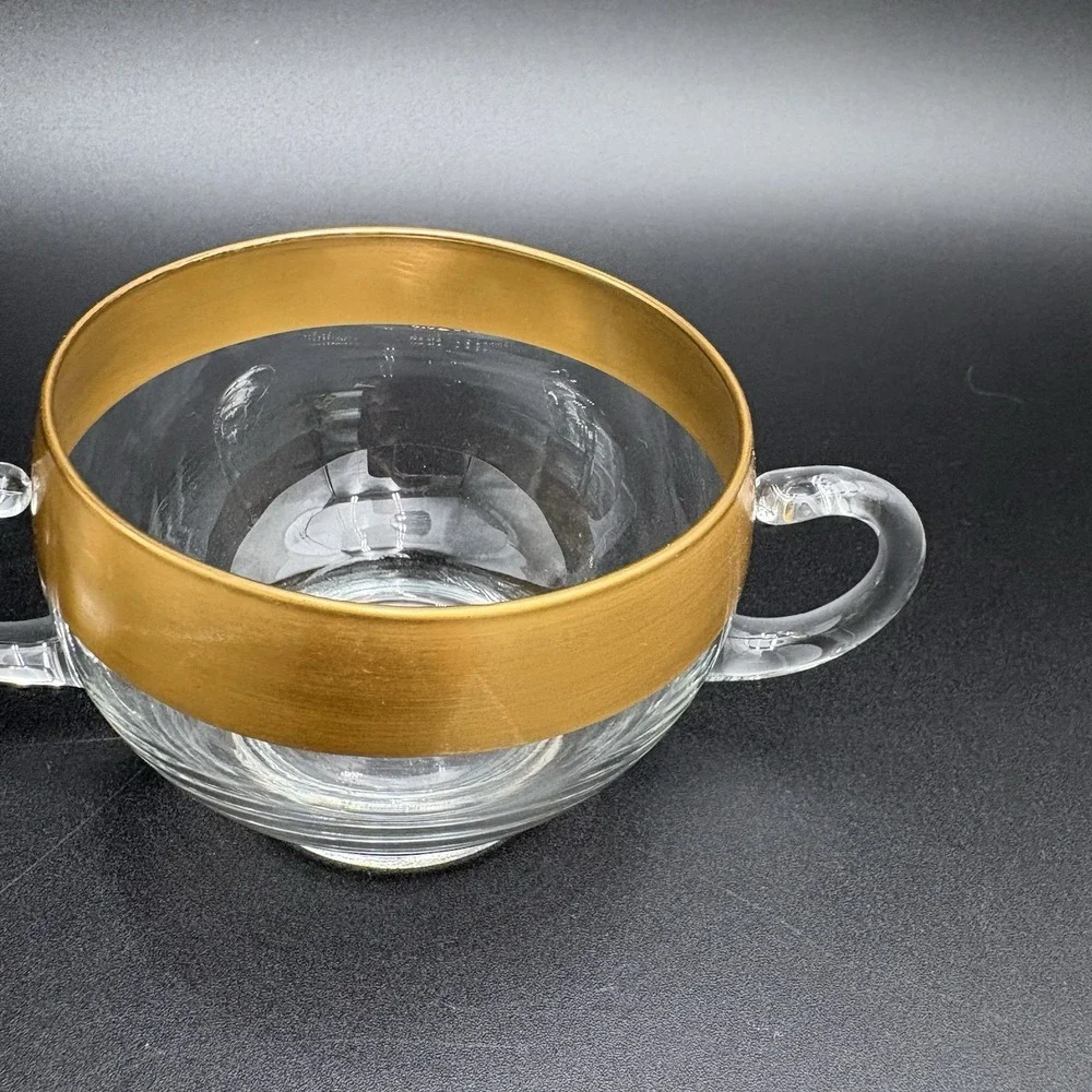 Vtg Dorothy Thorpe Glass Sugar Creamer Set Gold Band 60s MCM Retro